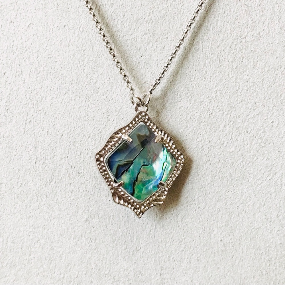 Kendra Scott Kacey Abalone Shell pendant adjustable necklace Silver Tone